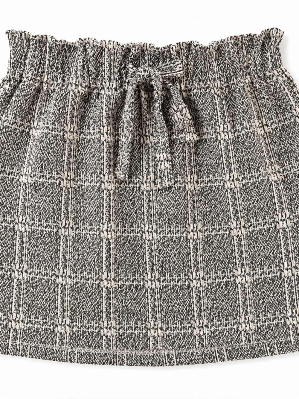 Topshop Paperbag Mini Skirt Gray Black Creme Textured Plaid Pull-On Skirt 10